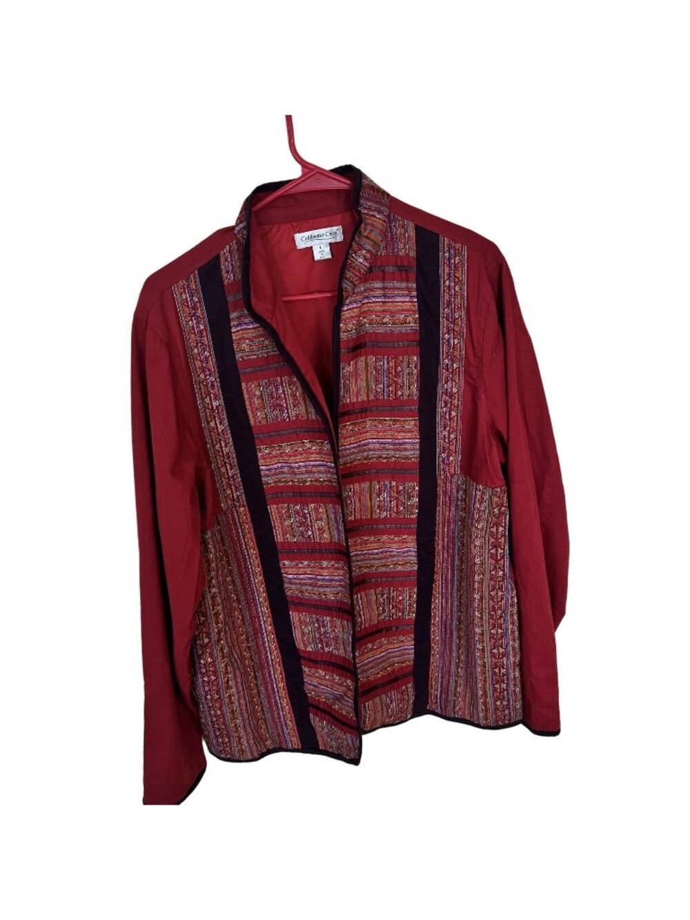 Womens Red Embroidered Jacket Large Pockets Ethnic Cotton Coldwater Creek